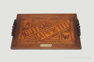 A handcarved wooden tray made by a German prisoner of war held at Amherst Internment Camp.